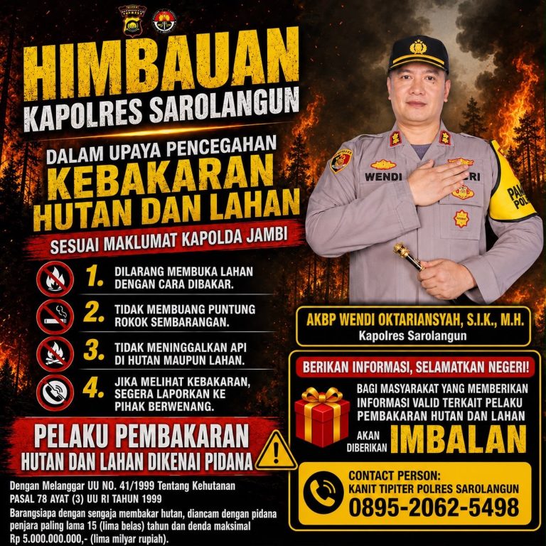Polres Sarolangun Dorong Warga Laporkan Pembakaran Hutan, Janjikan Imbalan